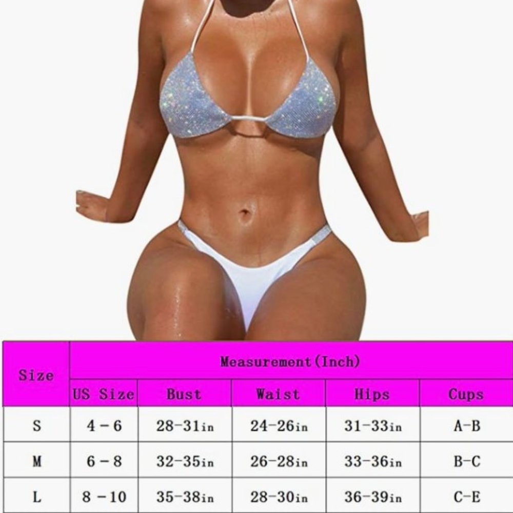 NEW Rhinestone Bikini Sparkling Bling Swarovski Crystal Swimsuit Beachwear White - Picture 11 of 11